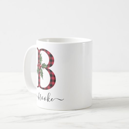 Buffalo Kariert B Monogram Weihnachtskaffee Tasse (Vorderseite Links)