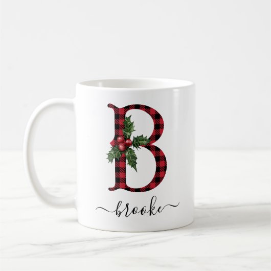 Buffalo Kariert B Monogram Weihnachtskaffee Tasse (Links)