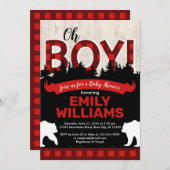 Buffalo Kariert Bear Boy Kinderdusche Einladung (Vorne/Hinten)