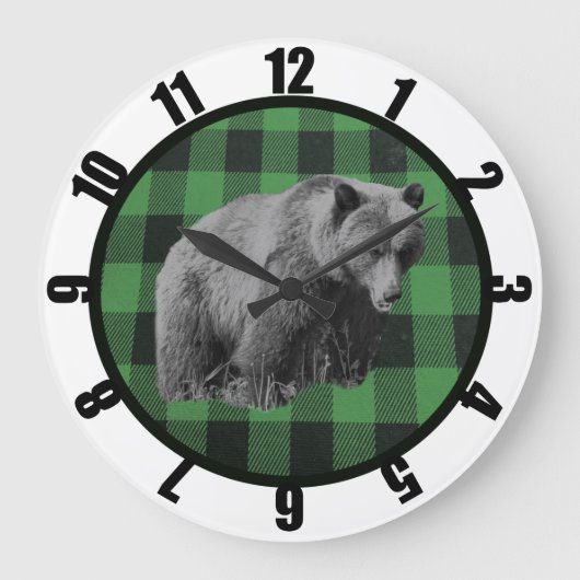 Buffalo Kariert Bear Man Höhlen Große Uhr (Vorderseite)