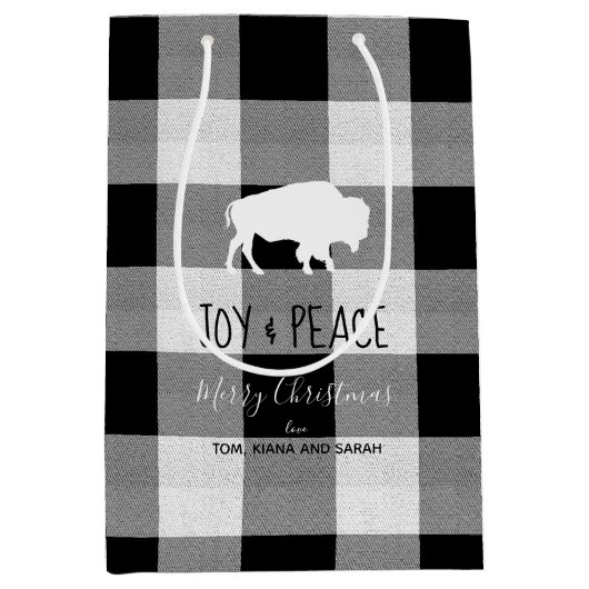 Buffalo Kariert Black and White Joy & Peace ID603 Mittlere Geschenktüte (Vorderseite)
