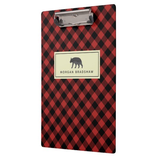 Buffalo Kariert Black Bear Personalisiert Klemmbrett (Links)