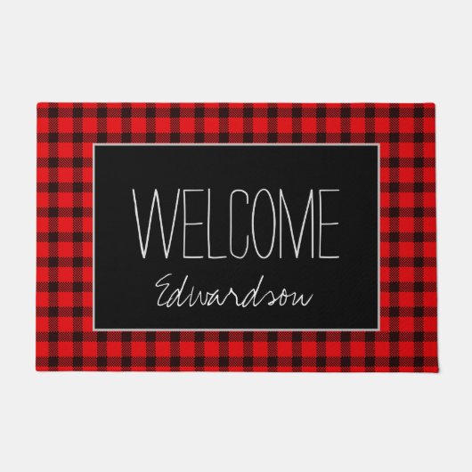 Buffalo kariert black Begrüßungsname-Skript Fußmatte (Vorderseite)