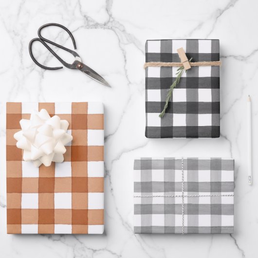 Buffalo Kariert Black, Burnt Orange und Gray Gingh Geschenkpapier Set (Vorderseite)
