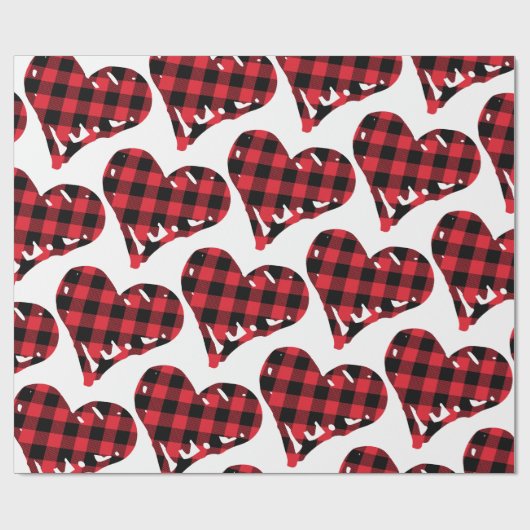 Buffalo Kariert Black Red Hand Drawn Hearts Geschenkpapier (Flach)