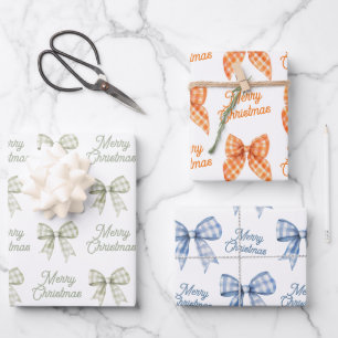 Buffalo Kariert Bows Sage Peach Blue Frohe Weihnac Geschenkpapier Set