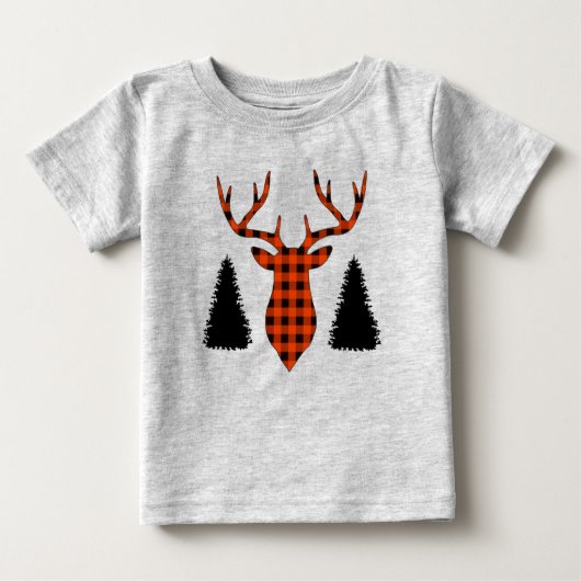 Buffalo Kariert Buck Deer Pine Trees Baby T-shirt (Vorderseite)