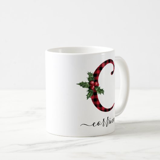 Buffalo Kariert C Monogram Weihnachtskaffee Tasse (VorderseiteRechts)