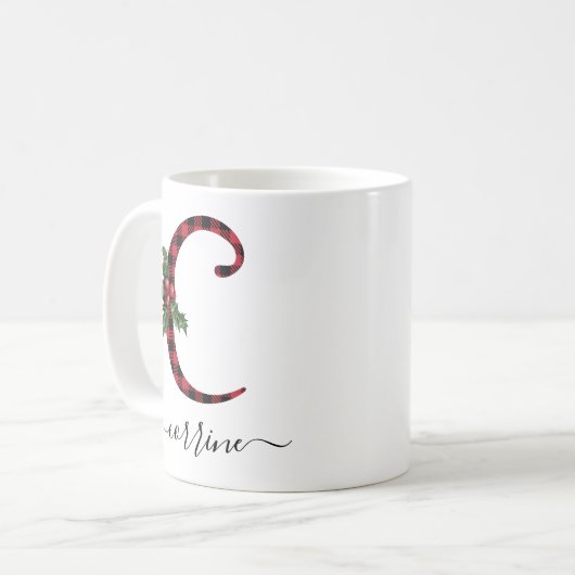 Buffalo Kariert C Monogram Weihnachtskaffee Tasse (Vorderseite Links)