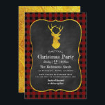 Buffalo Kariert Chalkboard Foil Christmas Party Einladung<br><div class="desc">Weihnachts-Party rustikale Chalkboard-Einladung mit einem Büffel-karierten Muster und einem Goldfolienhirsch und Reverse individuell auf Ihre Event-Besonderheiten.</div>