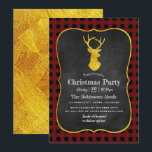 Buffalo Kariert Chalkboard Foil Christmas Party Einladung<br><div class="desc">Weihnachts-Party rustikale Chalkboard-Einladung mit einem Büffel-karierten Muster und einem Goldfolienhirsch und Reverse individuell auf Ihre Event-Besonderheiten.</div>