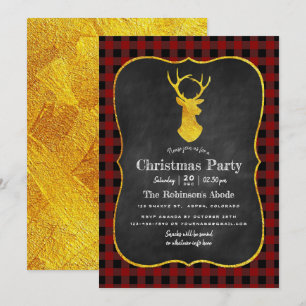 Buffalo Kariert Chalkboard Foil Christmas Party Einladung