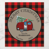 Buffalo Kariert Christmas Camper Trailer Weinetikett (Einzelnes Label)