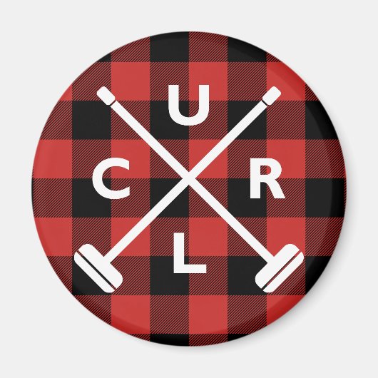 Buffalo Kariert Crossed Brooms Magnet - Rot (Vorne)