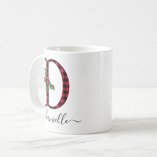 Buffalo Kariert D Monogram Weihnachtskaffee Tasse (Vorderseite Links)