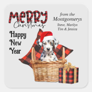 Buffalo Kariert Dalmatiner Welpe Weihnachten Quadratischer Aufkleber