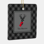 Buffalo Kariert Deer Grau Personalisierte Weihnach Keramikornament (Rechts)