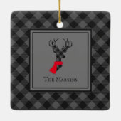 Buffalo Kariert Deer Grau Personalisierte Weihnach Keramikornament (Rückseite)