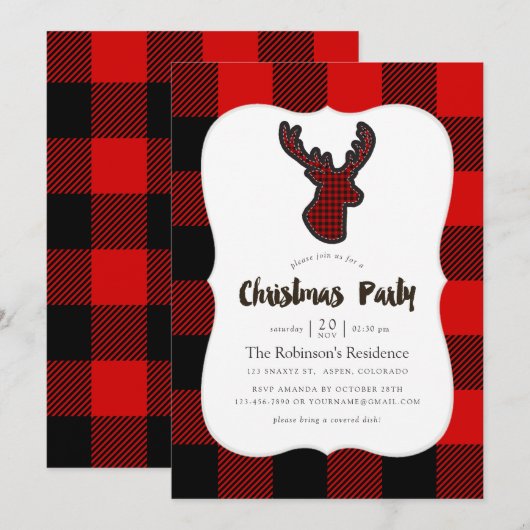 Buffalo Kariert Deer Scrapbook Motif Weihnachtsfes Einladung (Vorne/Hinten)