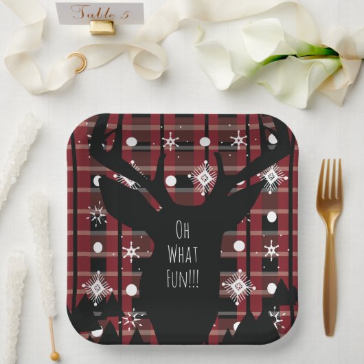 Buffalo Kariert Deer Snowflakes Weihnachtsfest Par Pappteller (Hochzeit)