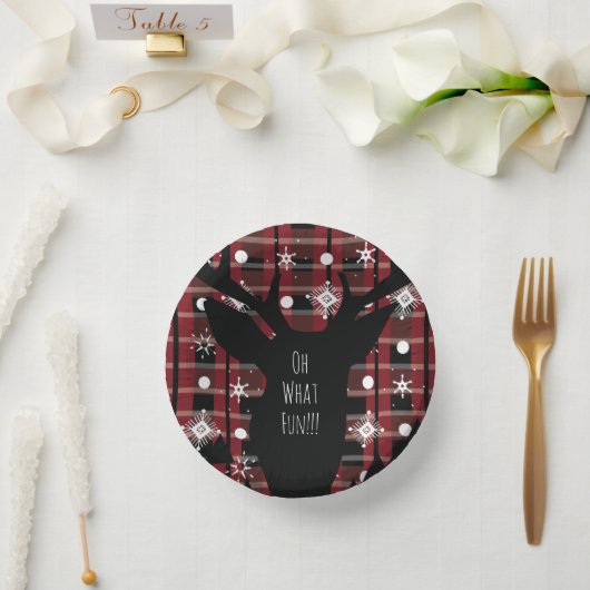 Buffalo Kariert Deer Snowflakes Weihnachtsfest Par Pappteller (Hochzeit)