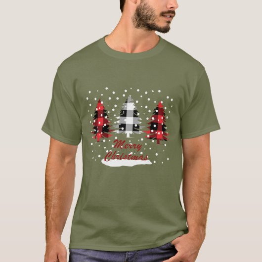 Buffalo kariert dekorierte Weihnachtskiefern T-Shirt (Vorderseite)