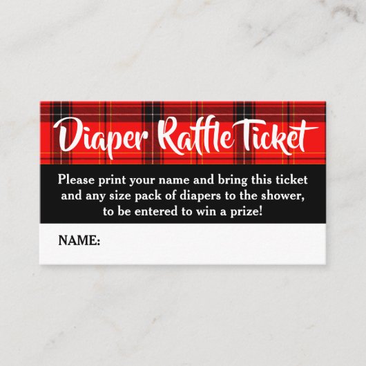 Buffalo Kariert Diaper Raffle Ticket Baby Dusche Begleitkarte (Vorderseite)