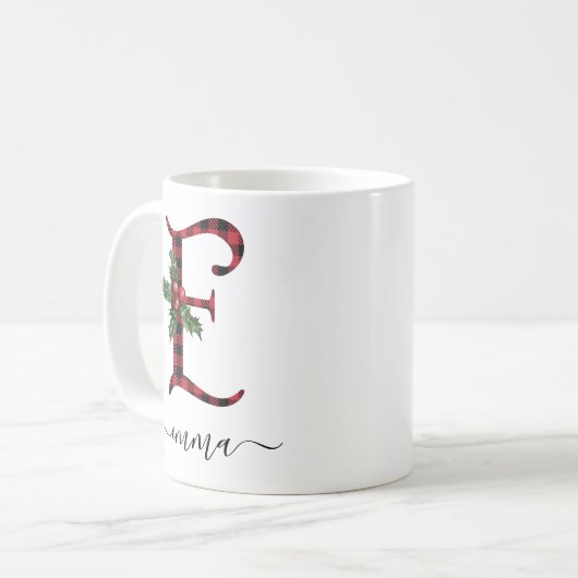 Buffalo Kariert E Monogram Weihnachtskaffee Tasse (Vorderseite Links)