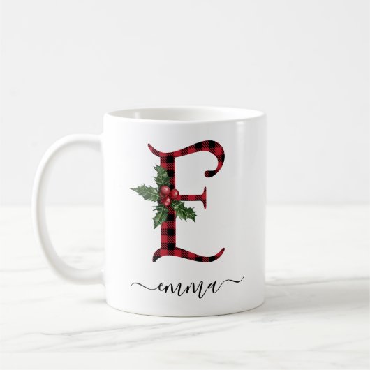 Buffalo Kariert E Monogram Weihnachtskaffee Tasse (Links)