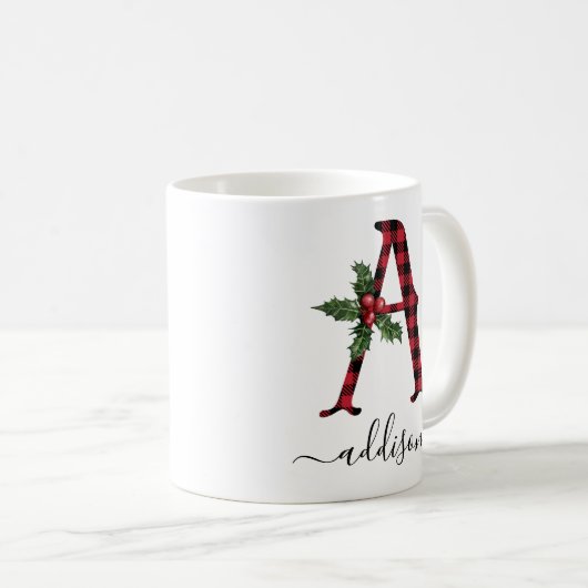 Buffalo Kariert ein Monogramm Weihnachten Kaffeetasse (VorderseiteRechts)