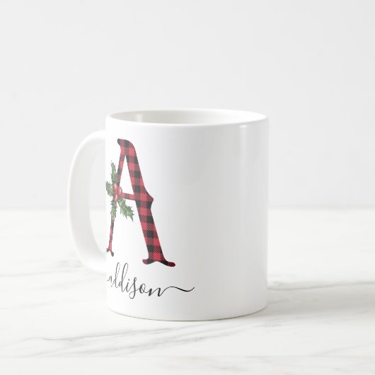 Buffalo Kariert ein Monogramm Weihnachten Kaffeetasse (Vorderseite Links)
