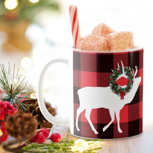 Buffalo Kariert Elch Silhouette Weihnachtskranz Kaffeetasse