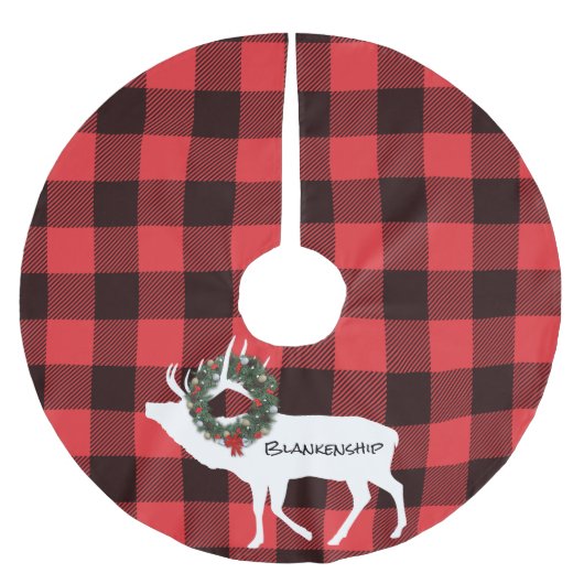 Buffalo Kariert Elk Silhouette Wreath Individuelle Polyester Weihnachtsbaumdecke (Vorderseite)
