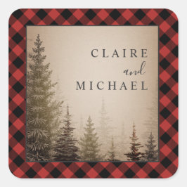 Buffalo Kariert Evergreen Trees Wedding Quadratischer Aufkleber