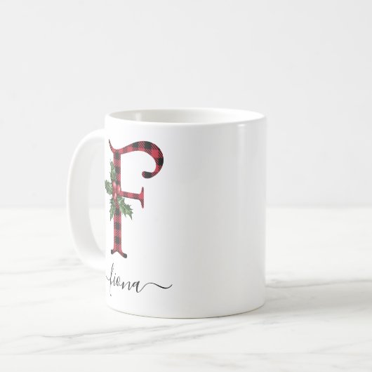 Buffalo Kariert F Monogram Weihnachtskaffee Tasse (Vorderseite Links)