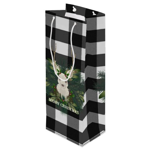 Buffalo Kariert Festivals Rentierfest Weihnachtsfe Geschenktüte Für Weinflaschen (Rückseite Schrägansicht)