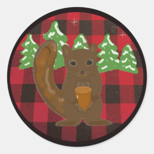 Buffalo Kariert Forest Squirrel Round Sticker