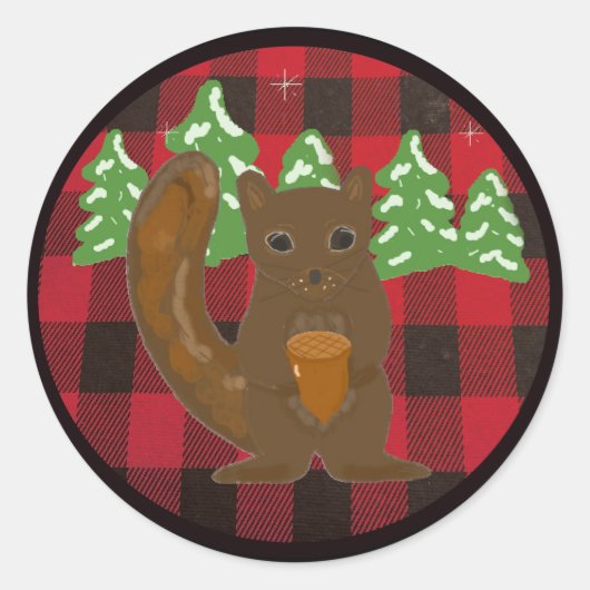 Buffalo Kariert Forest Squirrel Round Sticker (Vorderseite)