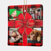 Buffalo Kariert Frohe Weihnachts-Bow Foto Collage Keramikornament (Links)