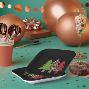 Buffalo Kariert frohe Weihnachtsbaumfamilie Matchi Pappteller