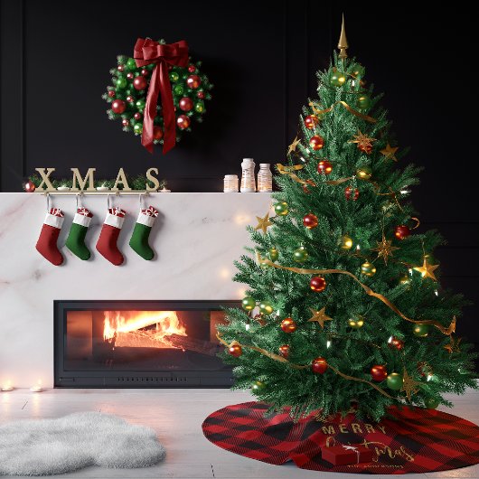 Buffalo Kariert Frohe Weihnachtsmonogramm Polyester Weihnachtsbaumdecke