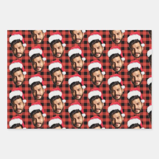 Buffalo Kariert & Funny Face Foto Weihnachten Geschenkpapier Set (Vorderseite)