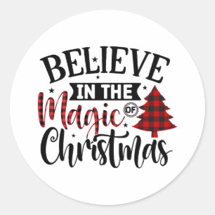 Buffalo Kariert Glaube an die Magie der Weihnachts Runder Aufkleber