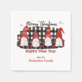 Buffalo Kariert Gnome Weihnachtsgrüßen Serviette (Vorderseite)