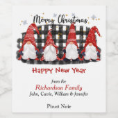 Buffalo Kariert Gnome Weihnachtsgrüßen Weinetikett (Einzelnes Label)