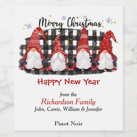 Buffalo Kariert Gnome Weihnachtsgrüßen Weinetikett (Einzelnes Label)