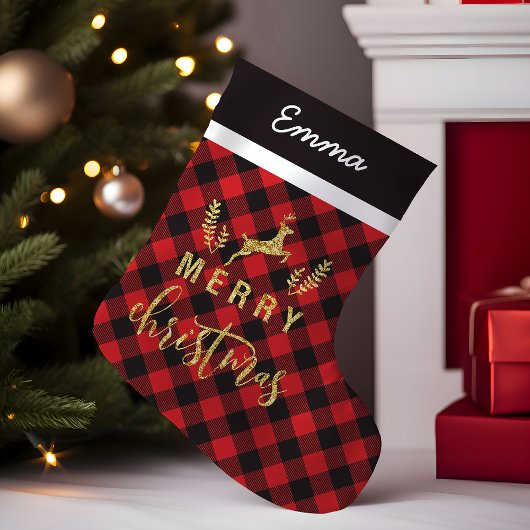 Buffalo Kariert Gold Deer Merry Monogram Kleiner Weihnachtsstrumpf