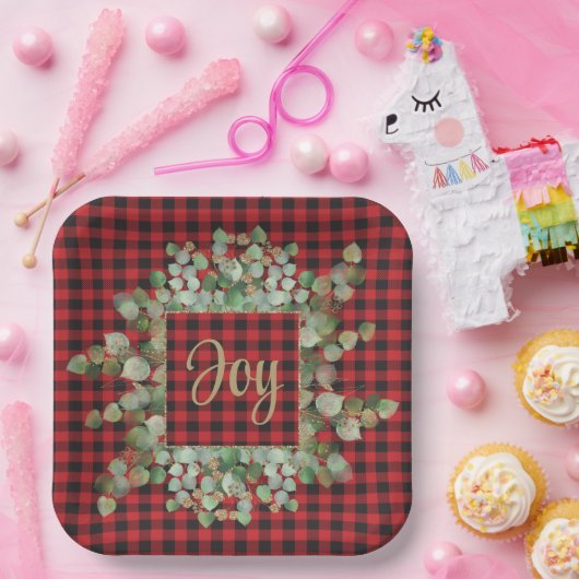 Buffalo Kariert Goldsparkle Eukalyptus Custom Pappteller (Party)