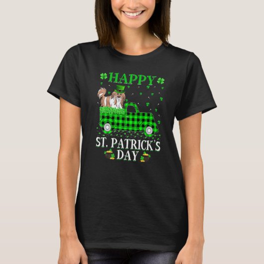 Buffalo Kariert Green Truck Shih Tzu Dog St Patric T-Shirt (Vorderseite)