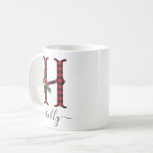 Buffalo Kariert H Monogram Weihnachtskaffee Tasse (Vorderseite Links)